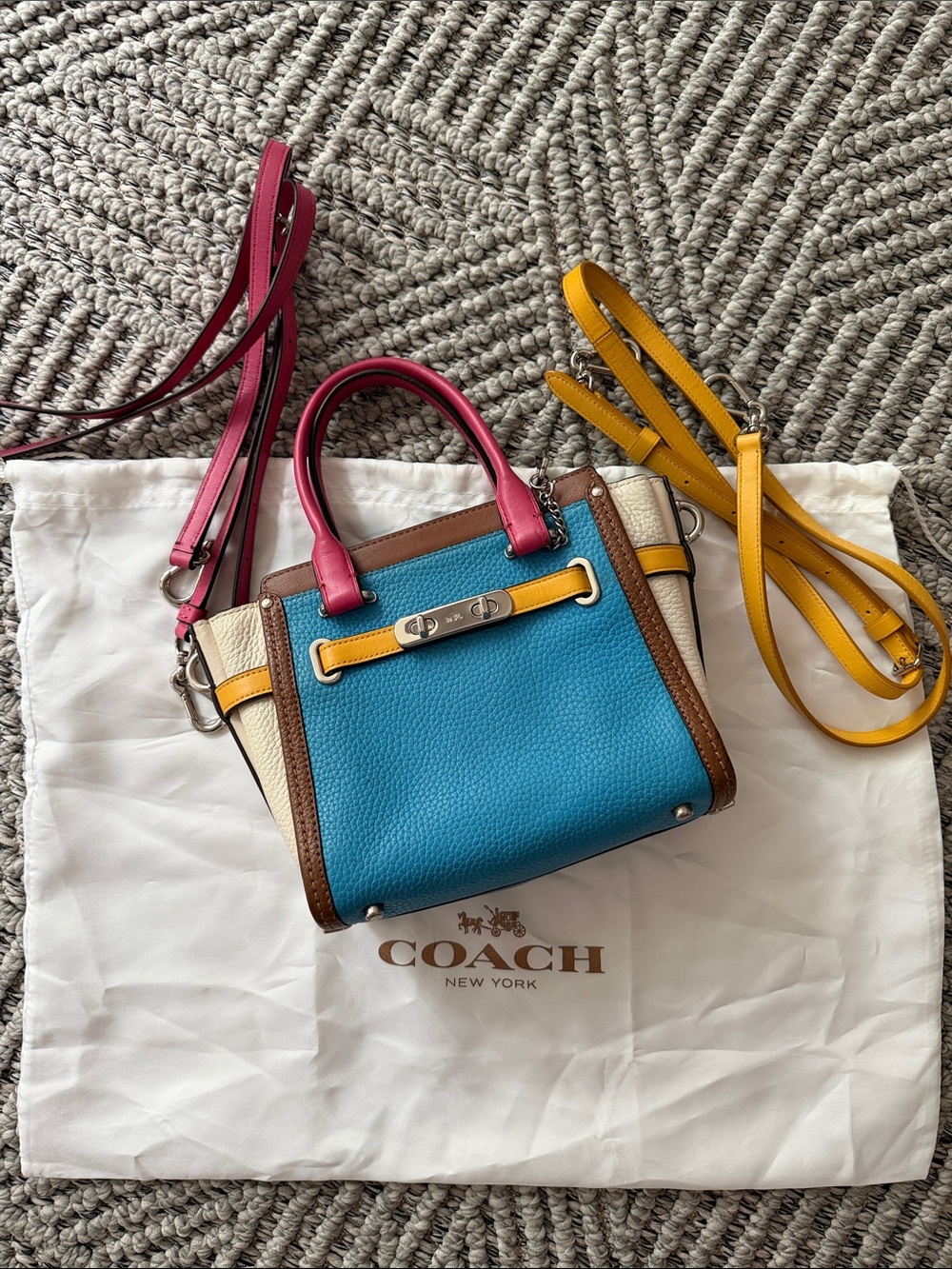 Coach Colorblock Mini Satchel in Blue, Pink & Yellow Trim